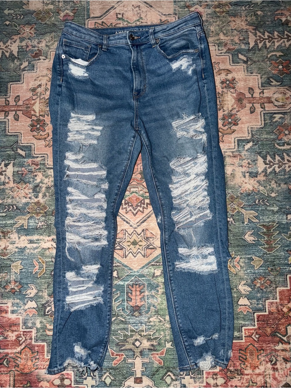 American Eagle Outfitters Distressed Blue Ripped Jeans